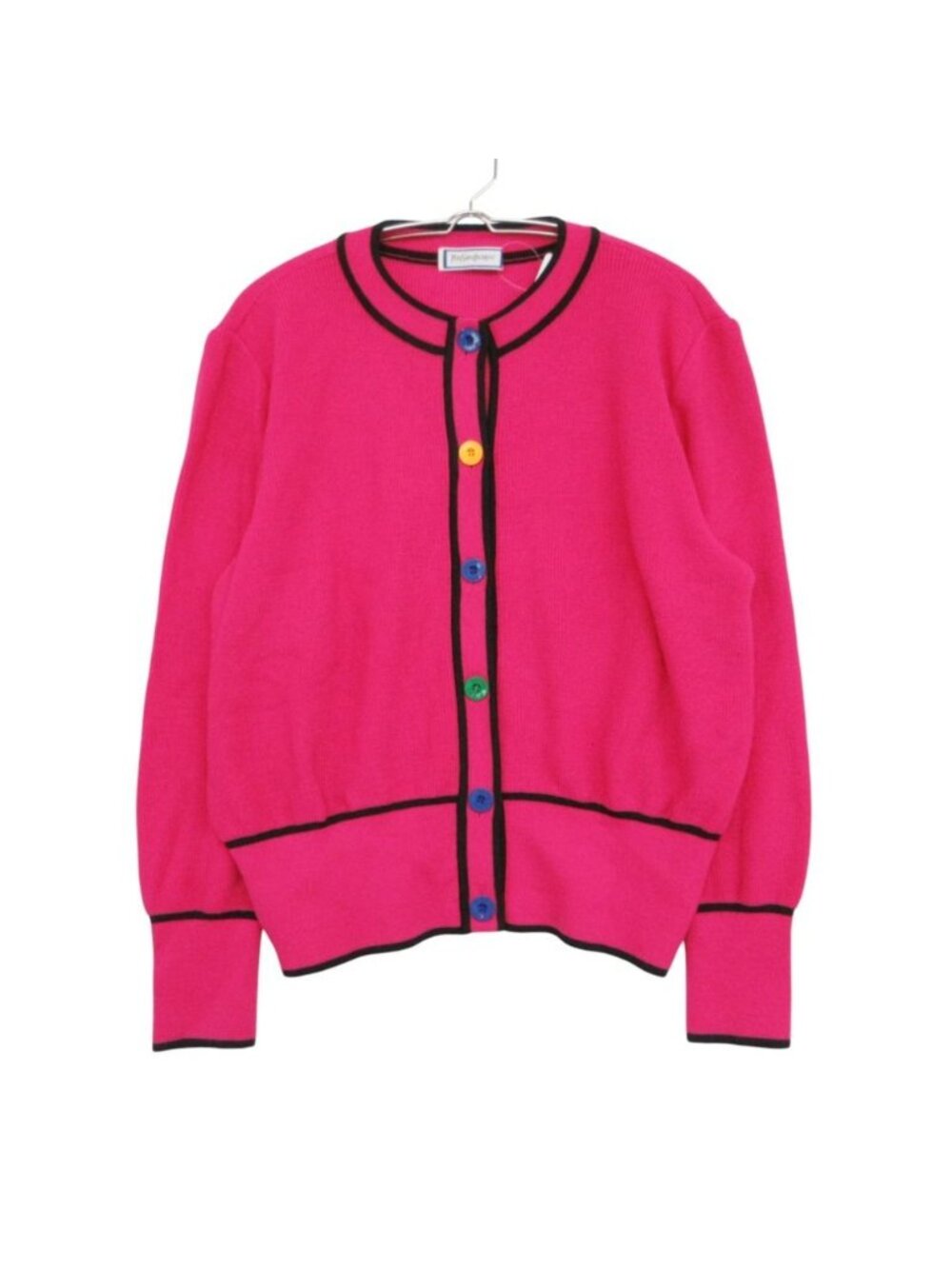 Saint Laurent Cardigan Long Sleeve Knit Jacket Bicolor Multicolor Button Pink